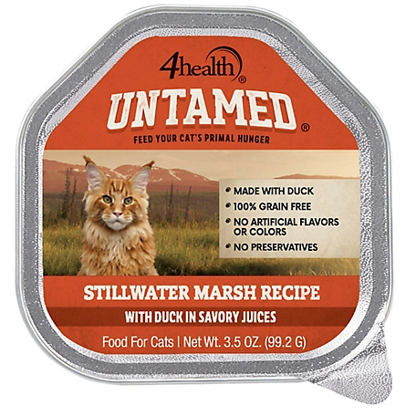 4health Untamed Adult Grain-Free Stillwater Marsh Recipe with Duck in Savory Juices Wet Cat Food, 3.5 oz. Tray
