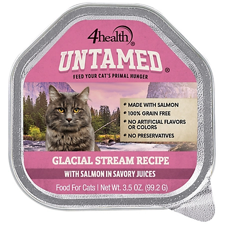 4health Untamed Adult Grain-Free Glacial Stream Recipe with Salmon in Savory Juices Wet Cat Food, 3.5 oz. Tray