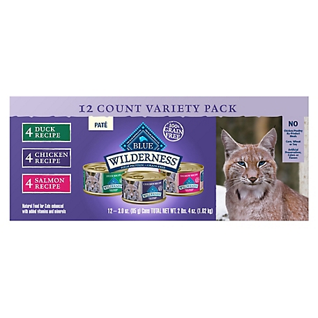 Blue Buffalo Wilderness Adult/Senior Grain-Free Chicken, Duck and Salmon Pate Wet Cat Food Variety Pack, 3 oz. Can, Pack of 12