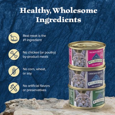 Image showing 5 th Blue Buffalo Wilderness Adult Grain-Free Chicken, Duck and Salmon Pate Wet Cat Food Variety Pack., 3 oz., Pack of 12 Cans