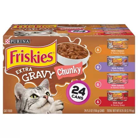 Friskies Adult Purina Extra Gravy Chunky Wet Cat Food Variety pk 5.5 oz Pack of 24 Cans Wet Cat Food