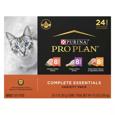Purina Pro Plan Adult Complete Essentials Chicken and Turkey Favorites in Gravy Wet Cat Food Pack 3 oz 24-Pack Can Wet Cat Food