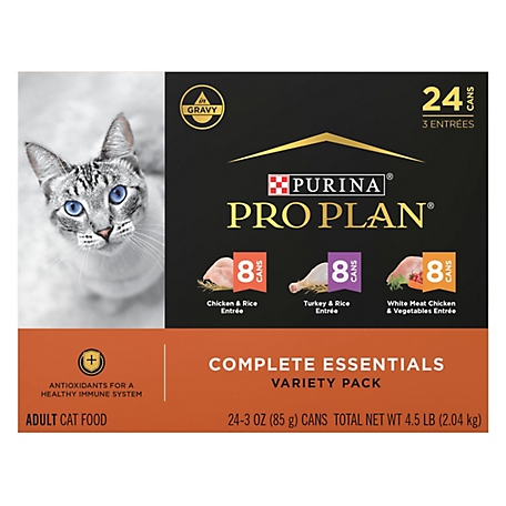 Purina Pro Plan Gravy, High Protein Wet Cat Food Variety pk., Complete Essentials Chicken and Turkey Favorites - (24) 3 oz. Cans