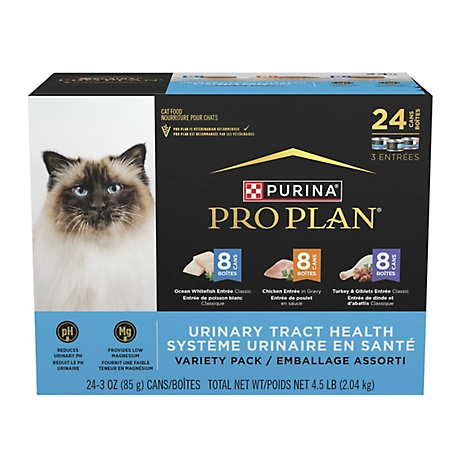 Purina Pro Plan Urinary Tract Health Wet Cat Food Variety pk., Ocean Whitefish, Chicken, Turkey & Giblets, (24) 3 oz. Cans