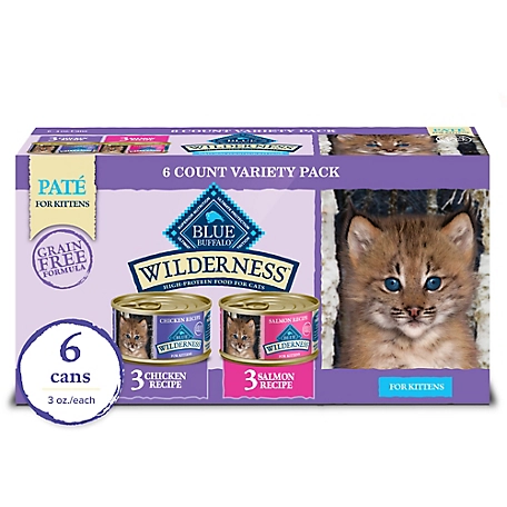 Blue Buffalo Wilderness Kitten Grain-Free Chicken and Salmon Pate Wet Cat Food Variety pk., 3 oz. Can, Pack of 6