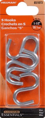 Hillman Hardware Essentials 40 lb. 0.192 in. x 1-1/2 in. S-Hooks, Zinc, 4-Pack