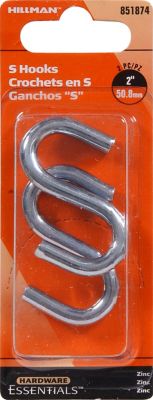 Hillman S-Hooks made from steel for strength and zinc plated for durability in interior/exterior applications.