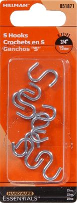 Hillman Hardware Essentials S-Hook Zinc (0.092 in. x 3/4 in.) 8 Pack