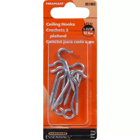 Hillman Hardware Essentials 10 lb 0.106 in x 1-11/16 in Ceiling Hooks Zinc Pack of 8 Hardware Hooks