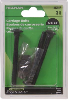 Hillman Hardware Essentials 5/16 in. x 3 in. Gate Carriage Bolt, Black, 3-Pack