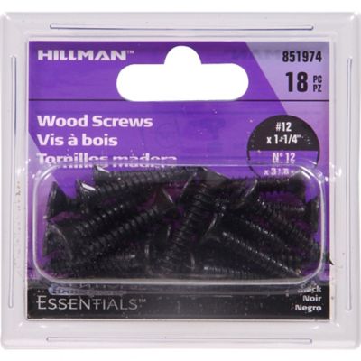 Image showing  Hardware Essentials #12 x 1 1/4 in. Flat Head Phillips Wood Screw, Black, 18-Pack