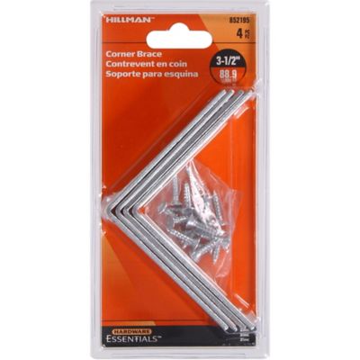 Image showing  Hardware Essentials 3-1/2 in. x 3/4 in. Cd-Corner Brace, Zinc, 4-Pack