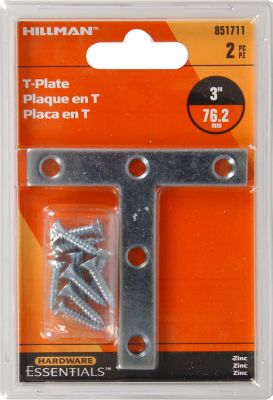 Hillman Hardware Essentials T-Plate Zinc (3 in. x 3 in.) -2 Pack