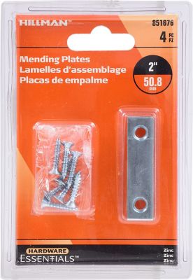 Hillman Hardware Essentials Mending Plate Zinc (2 x 1/2in.) -4 Pack