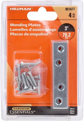 Hillman Hardware Essentials Mending Plate Zinc (3 in. x 5/8 in.) -4 Pack