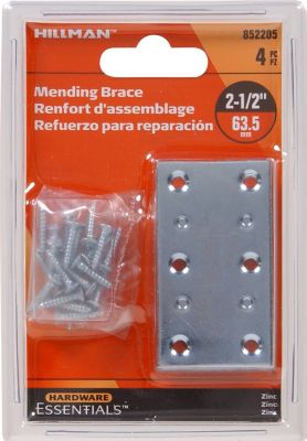 Hillman Hardware Essentials Mending Plate Zinc (2-1/2 in. x 1-3/8 in.) -4 Pack