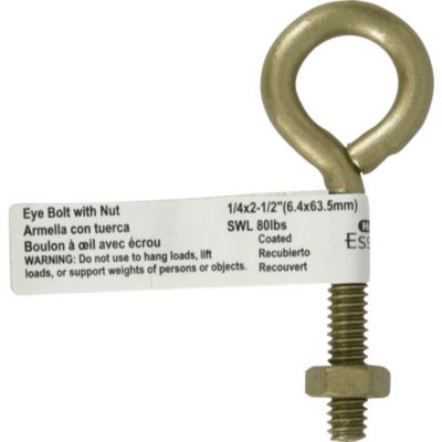 Image showing  Hardware Essentials 1/4 in.-20 x 2.5 in. Gold Fg Eye Bolt with Nut
