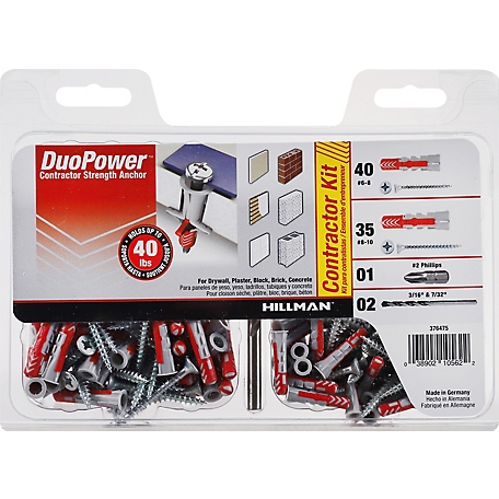 Hillman DuoPower Contractor-Strength Anchors Kit (#6 & #8) -75 Pack