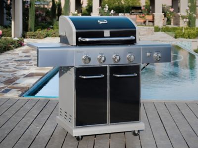 Image showing  4-Burner Propane Gas Grill, Black, With Side Burner