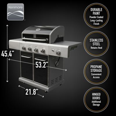 Image showing  4-Burner Propane Gas Grill, Black, With Side Burner