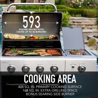 Image showing  4-Burner Propane Gas Grill, Black, With Side Burner