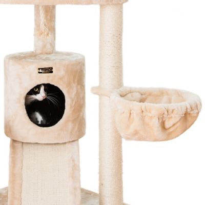 Image showing  59 in. Spacious Thick Fur Cat Tower with Basket Lounge with Ramp, Beige