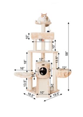 Image showing  59 in. Spacious Thick Fur Cat Tower with Basket Lounge with Ramp, Beige