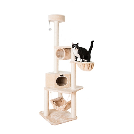 Armarkat 72 in. H Real Wood Pet Cat Tower, Tower Entertainment Furniture With Lounge Basket, Perch, A7204