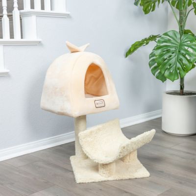 Armarkat X3007 Real Wood Cat Condo, Cat Scratching Post With Plush Condo, Cuddle