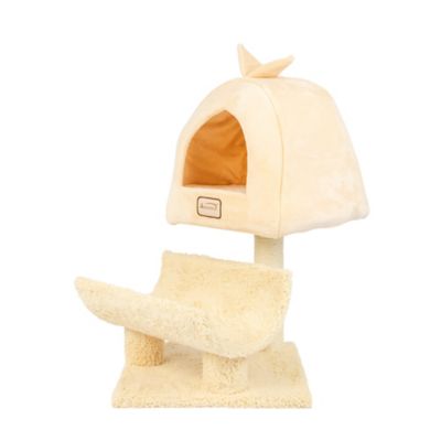 Image showing  X3007 Real Wood Cat Condo, Cat Scratching Post with Plush Condo, Cuddle