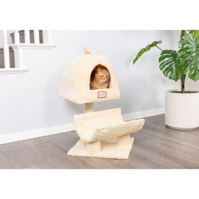 Image showing  X3007 Real Wood Cat Condo, Cat Scratching Post with Plush Condo, Cuddle