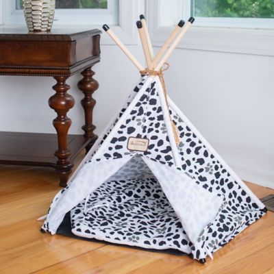 Image showing  Cat Tent Cave Teepee Shaped Cat Bed For Kitten, White/Black Paw Print