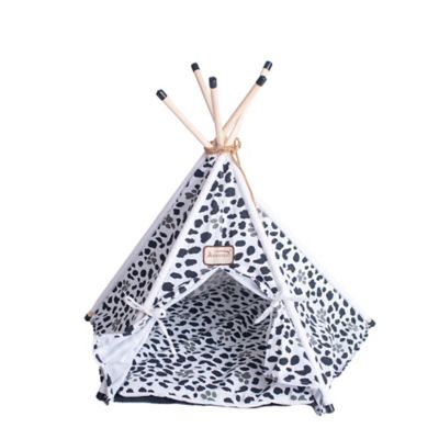 Image showing  Cat Tent Cave Teepee Shaped Cat Bed For Kitten, White/Black Paw Print