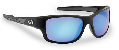Flying Fisherman Down Sea Sunglasses, Black Frame with Smoke Blue Mirror Lenses, Large