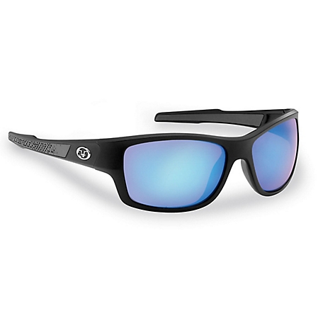 Flying Fisherman Down Sea Sunglasses, Black Frame with Smoke Blue Mirror Lenses, Large