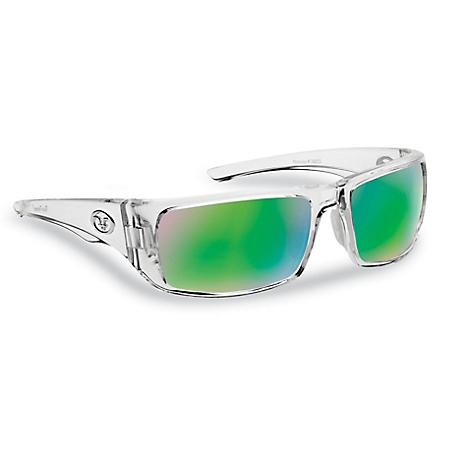 Flying Fisherman Morocco Sunglasses, Crystal Frame with Amber-Green Mirror, Medium