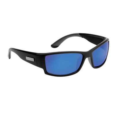Flying Fisherman Razor Sunglasses, Black Frame with Smoke-Blue Mirror Lenses