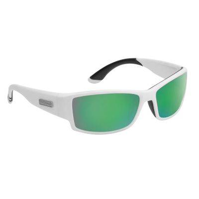 Flying Fisherman Razor Sunglasses, Matte White Frame with Amber-Green Mirror Lenses, Large