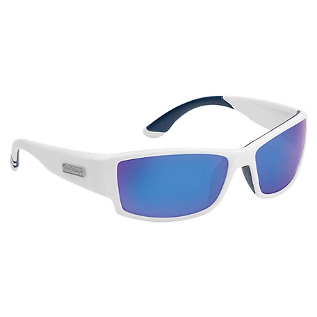 Flying Fisherman Razor Sunglasses, Matte White Frame with Smoke-Blue Mirror Lenses, Large
