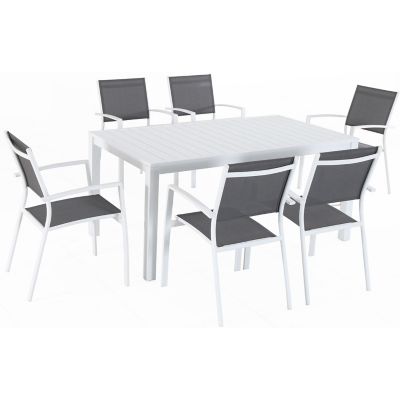 Mod Furniture Harper 7-Piece Outdoor Dining Set with 6 Sling Chairs and a 63 x 35 in. Dining Table, HARPDNS7PC-WHT