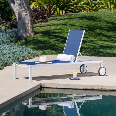 Mod Furniture Peyton Armless Patio Chaise Lounge, White/Navy