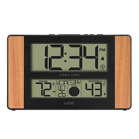 La Crosse Technology 11 in. Atomic Digital Wall Clock with Indoor/Outdoor Temp and Moon Phase