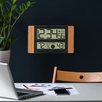 Image showing 5 th La Crosse Technology Digital Atomic Wall Clock with Indoor/Outdoor Temp and Moon Phase, 11 in.