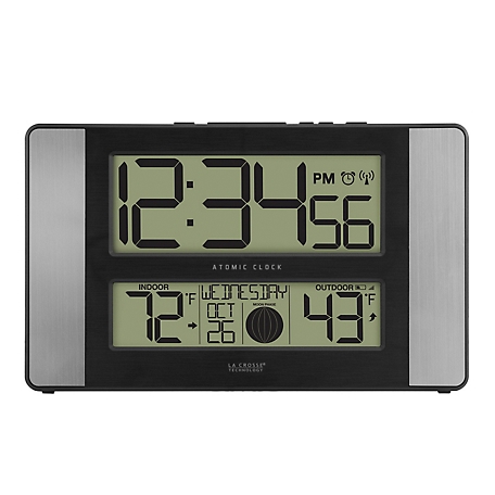 La Crosse Technology 11 in. Atomic Digital Wall Clock with Indoor Temp and Humidity