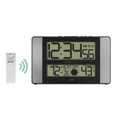 Image showing  Digital Atomic Wall Clock with Indoor Temp and Humidity, 11 in.