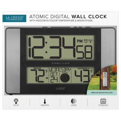 Image showing 8 th La Crosse Technology Digital Atomic Wall Clock with Indoor Temp and Humidity, 11 in.