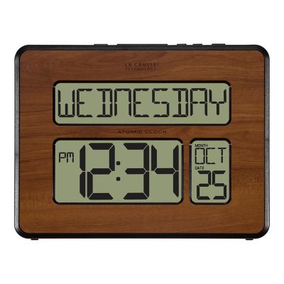 La Crosse Technology 9.84 in. Atomic Digital Wood Wall Clock, Walnut Finish