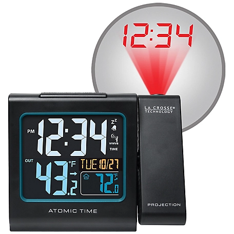 La Crosse Technology 5.23 in. Atomic Projection Alarm Clock with Indoor Temp and Moon Phase