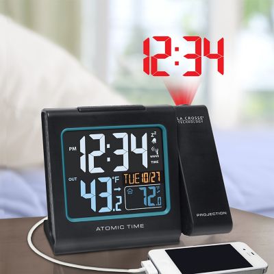 Image showing  Digital Atomic Projection Alarm Clock with Indoor Temp and Moon Phase, 5.23 in.