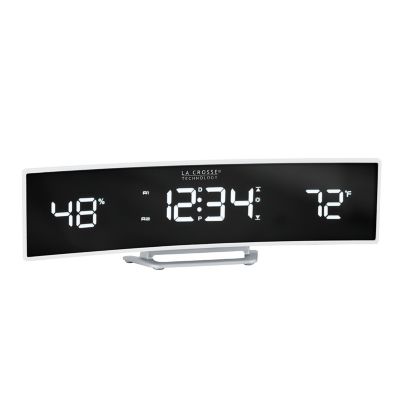 Image showing  Digital LED Curved Alarm Clock with Temp and Humidity, 9.84 in., White